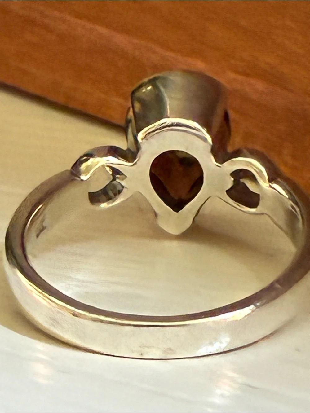Sterling Silver Ring with Pear-Cut Smoky Brown Stone